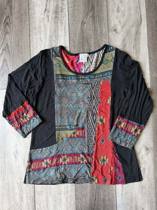 Parsley & Sage Tops - Parsley And Sage Boho Tunic Top Size M Black Multicolor Patchwork
